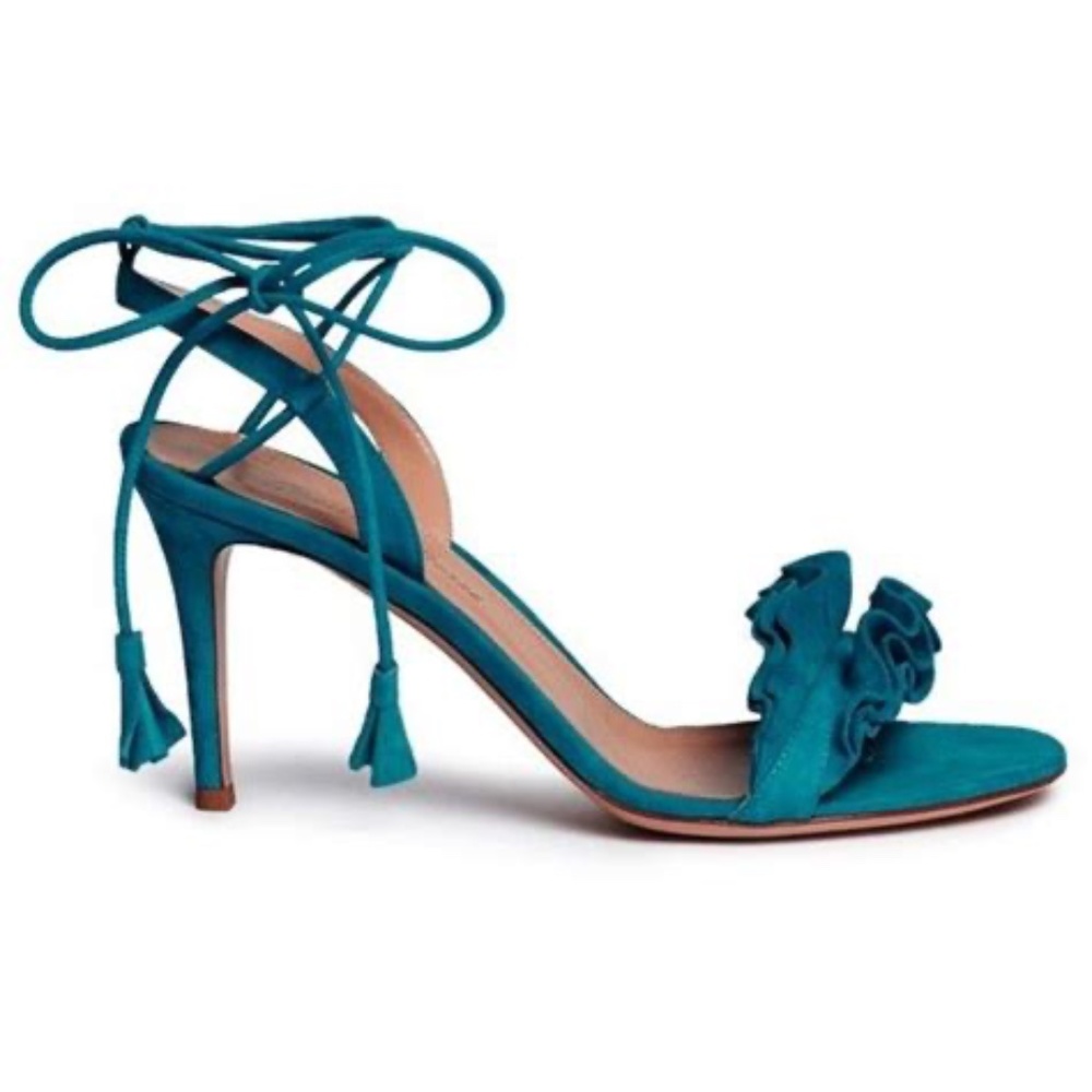 Gianvito Rossi Flora 85 Suede Ruffled Slingback Sandal Sz US8 / IT38 NEW